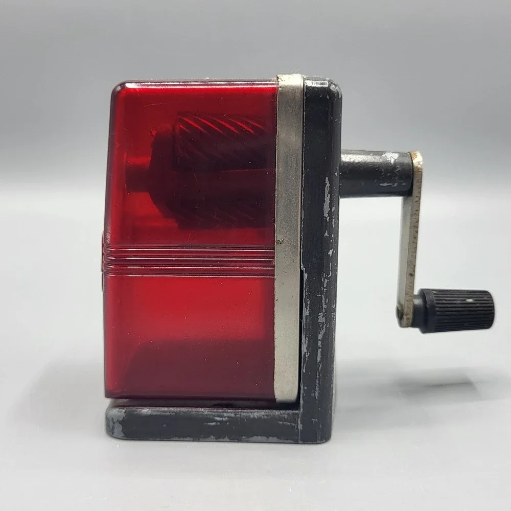 Boston Boston-ette Pencil Sharpener Manual Hand Crank Red Black Vintage